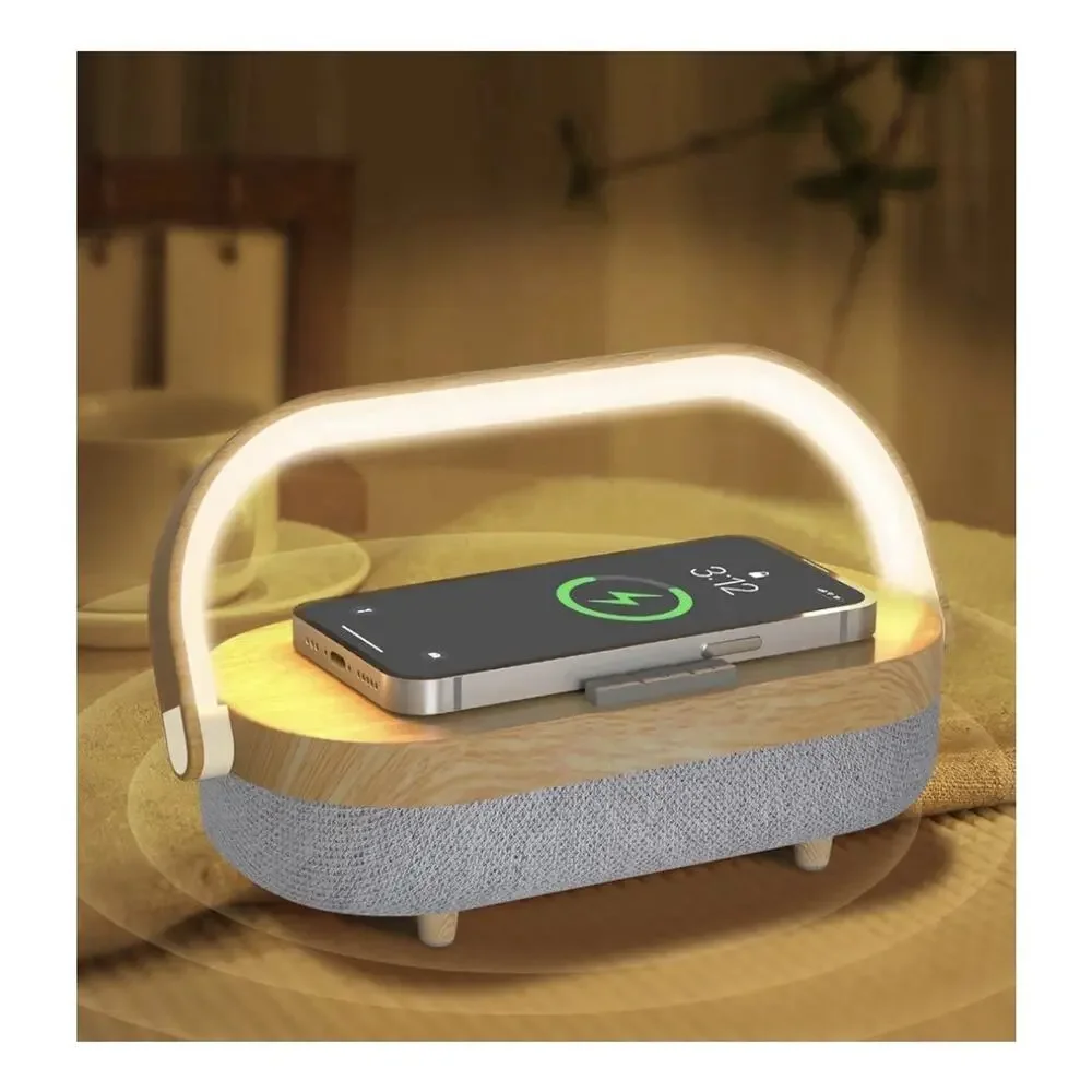 Nightstand Lamp with Wireless, Portable Phone Holder Charger Bluetooth Speaker